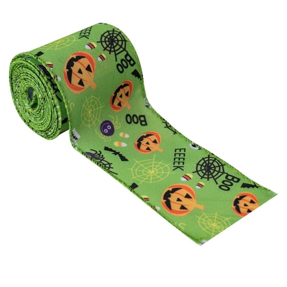 Halloween Wired Edge Ribbon Bat Spider Web Skull Pumpkin Print Decorative Grosgrain Ribbon for Wreaths DIY Crafts Gift Wrapping Party Decorations Orange Black Holiday Supplies