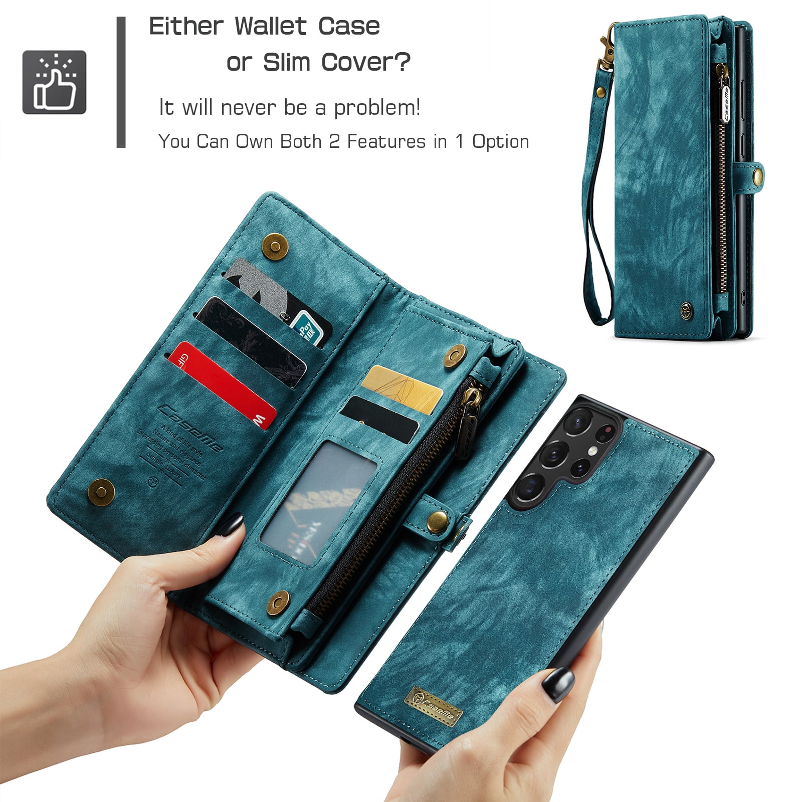 For Samsung Galaxy S25 Ultra Wallet Case,Multi-Functional Retro Leather Purse Flip Cover Zipper Wallet Case with Removable Card Slots Pocket & Detachable Wrist Strap Magnetic Phone Case, Green