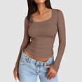 thumbnail image 2 of Top corto de manga larga y cuello redondo para mujer - Camiseta básica de yoga ajustada para entrenar, 2 of 5