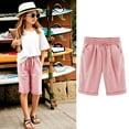 thumbnail image 2 of RMGVDSD Girls Casual Bermuda Shorts Kids Knee Length High Waisted Summer Shorts Comfy Drawstring Short Pants With Pockets Beach Running Shorts For 12-13 Years, 2 of 4
