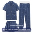 thumbnail image 1 of Ropa de dormir de verano de algodón puro para hombre, conjunto de tres piezas, pantalones largos de manga corta, pantalones cortos finos de talla grande, conjunto de ropa para el hogar, 1 of 5