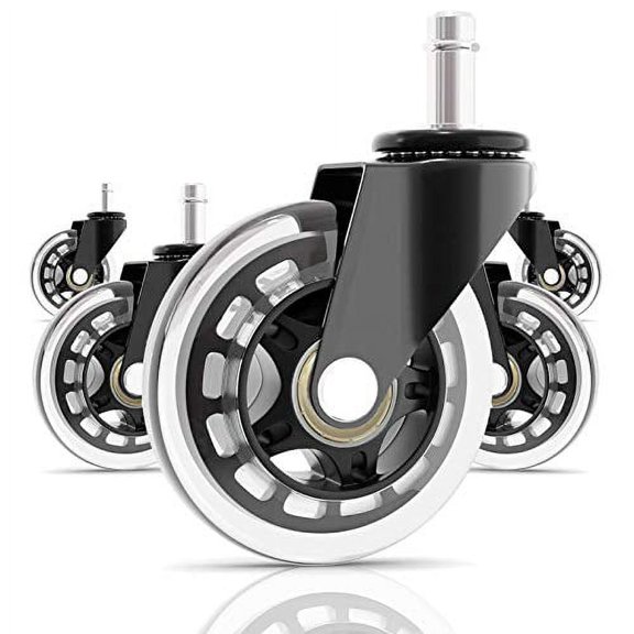 Office Rubber Chair Casters Replacement, 3 Inch Heavy-Duty Computer Gaming Desk Caster Wheels Smooth & Safe Rolling for All Floors Including Hardwood and Carpet, Set of 5
