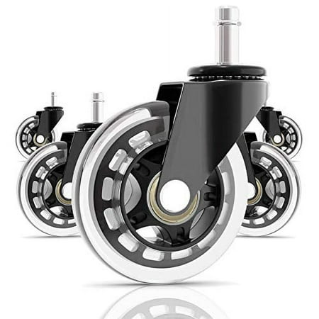Office Rubber Chair Casters Replacement, 3 Inch Heavy-Duty Computer Gaming Desk Caster Wheels Smooth & Safe Rolling for All Floors Including Hardwood and Carpet, Set of 5