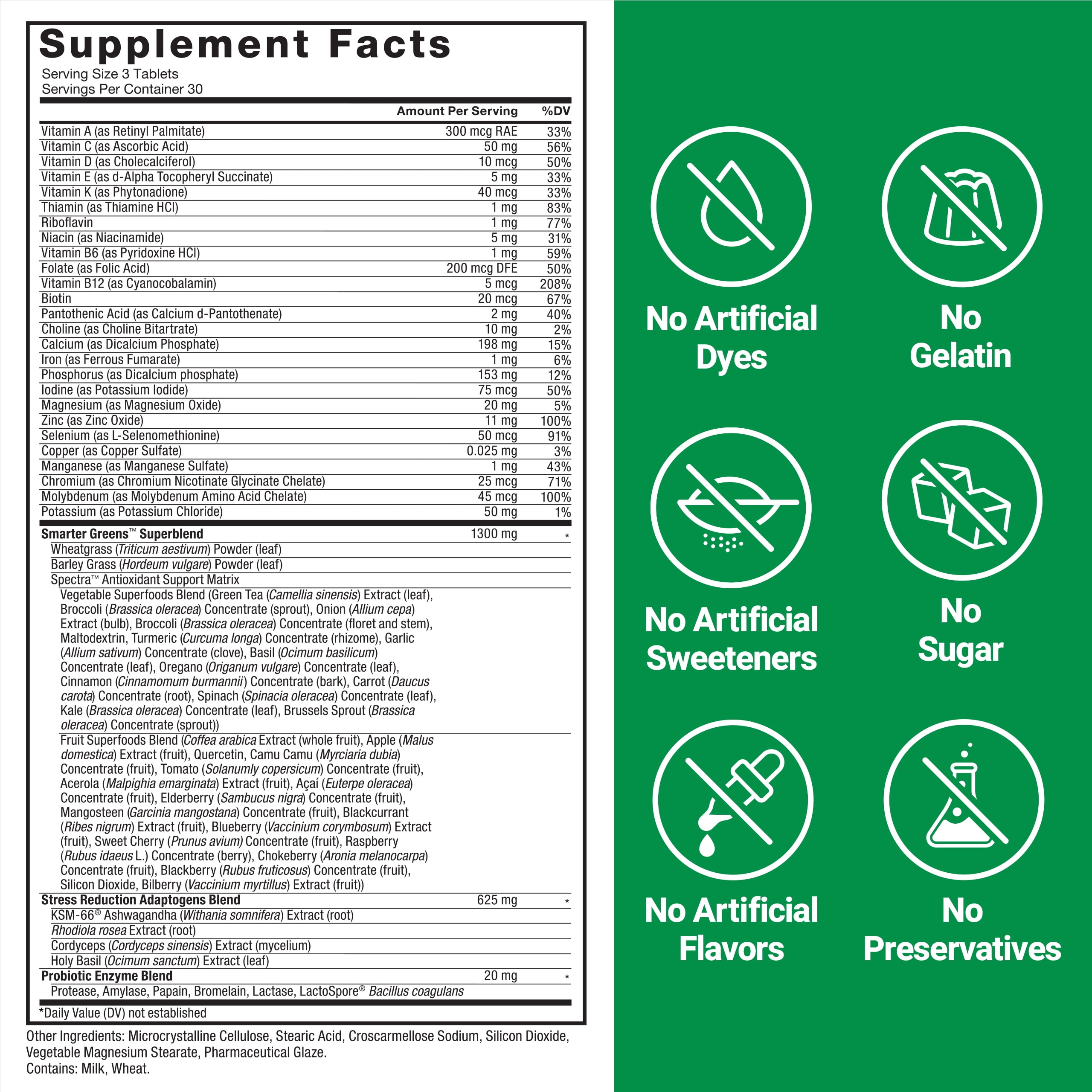 Force Factor Smarter Greens Supplement with Probiotics, KSM-66 Ashwagandha & Antioxidants for Digestion, Gut Health, Bloating & Energy, 90 Tablets