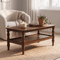 thumbnail image 7 of iooHug HomeHaven Turned Leg Two Tier Coffee Table, Wave Edge Storage Shelf Wooden Center Table for Living Room,Antique brown, 7 of 7