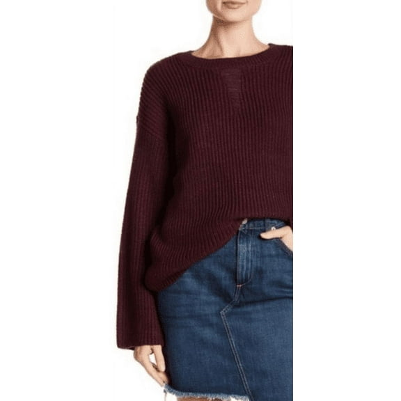Romeo & Juliet HEATHER WINE Women's Cable Knit Bell Sleeve Sweater, Small