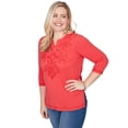 thumbnail image 3 of Alfred Dunner Womens Petite Tonal Embroidered Split Neck Top, 3 of 4