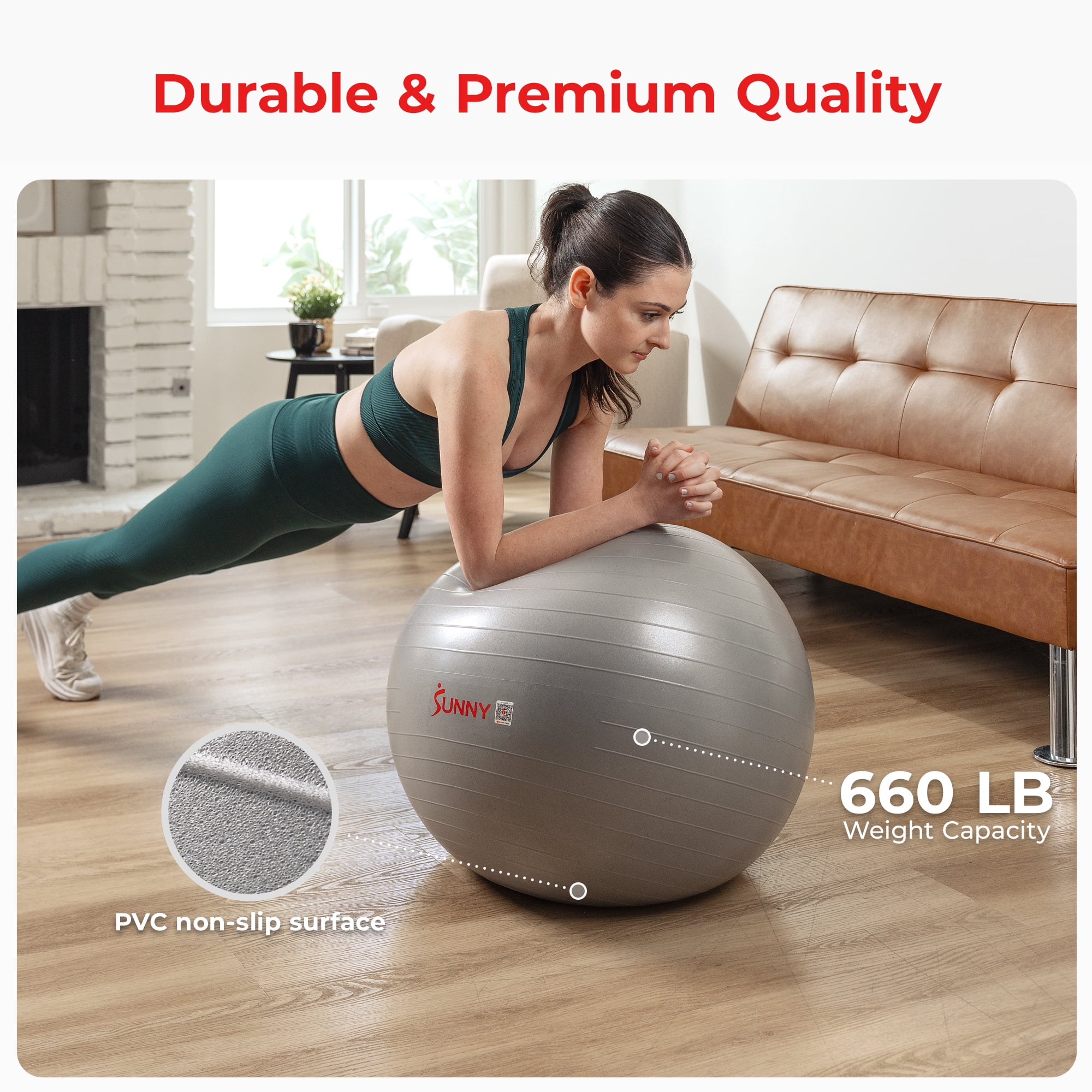Sunny Health & Fitness Premium Yoga Ball Large 75CM Anti-Burst Exercise Ball for Workouts, Pregnancy, Physical Therapy, Stability Ball Chair Fitness, Extra Thick Yoga Ball with Pump - SF-EB02-L