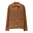 thumbnail image 6 of adviicd Women's Fuzzy Sherpa Fleece Button Up Jacket - Long Sleeve Winter Warm Outwear with Pockets (Coffee, S), 6 of 7