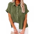 thumbnail image 2 of Womens Button Down Blouse Shirts Short Sleeve V Neck Casual Loose Collared Tops with Pockets, 2 of 5