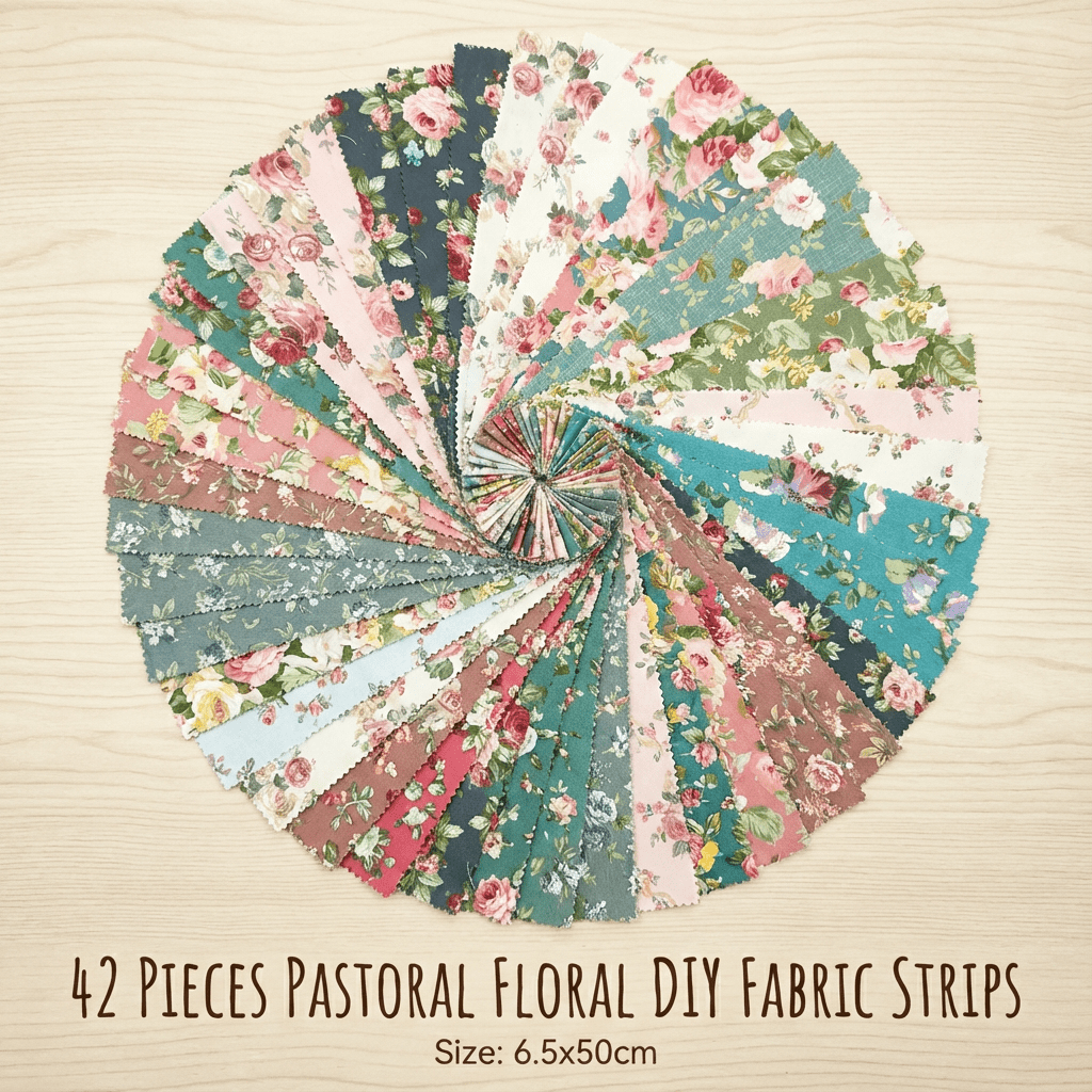 iMzoon 42 Pcs Jelly Roll Fabric Strips for Quilting Fabric, Sewing Supplies & DIY Crafts-2.6 Inch Precut Cotton Fabric Bundles with Wavy Edges, Perfect for Quilt Projects, Floral Rose Patchwork