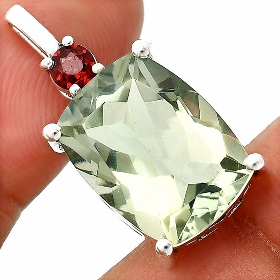 Prasiolite (Green Amethyst) & Garnet 925 Sterling Silver Pendant Jewelry DGP1021_A P-1113
