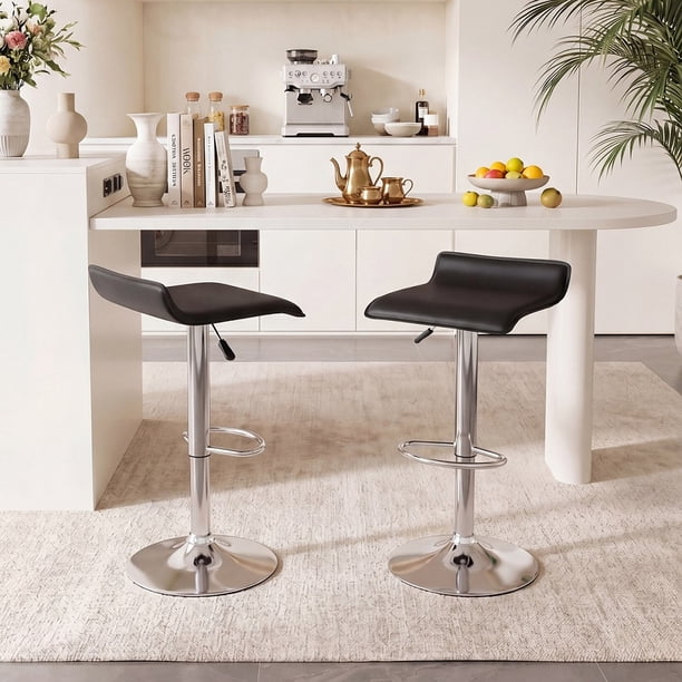 Set de 2 Sillas de Bar Negro HOMEMAKE FURNITURE Altura Ajustable Giratorio 360 Moderno