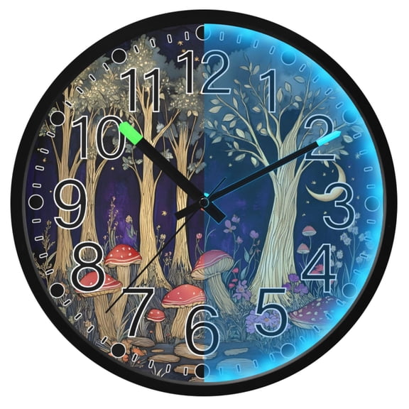 Ryvnso Mushroom Forest 12 Inch Night Light Wall Clock Silent Battery Operated Luminous Clocks