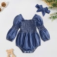 thumbnail image 2 of Nwiuh Baby Girls Denim Romper Dress Long Sleeve One Piece Jumpsuits Clothes Spring Summer (Blue, 6-12 Months), 2 of 7