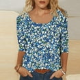 thumbnail image 3 of JTZGDY 3/4 Sleeve U Neck Tops for Women Dressy Casual Boho Floral Printed Summer Graphic Tunic T-Shirts Loose Lightweight Cotton Pullover Blouse Multicolor#04 M, 3 of 10