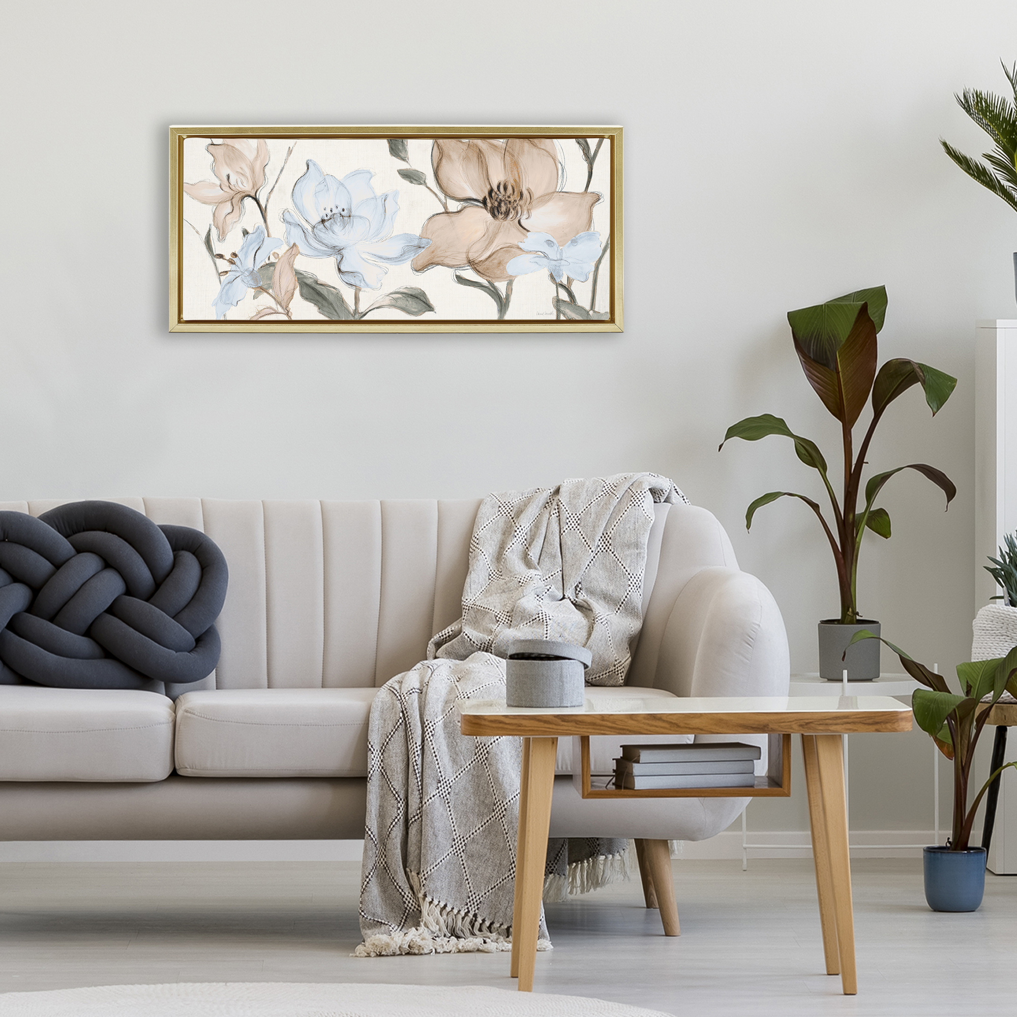 Stupell Industries Soft Whispering Florals Gold Framed Floater Canvas Wall Art, design by Lanie Loreth