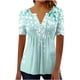 thumbnail image 2 of Xuyuer Womens Short Sleeve Tunic Tops Henley Shirt V Neck Button Up Blouse Casual Pleated Basic Pullover Print Short Ruffle Sleeve Pleated Front Tunic Tops, 2 of 5