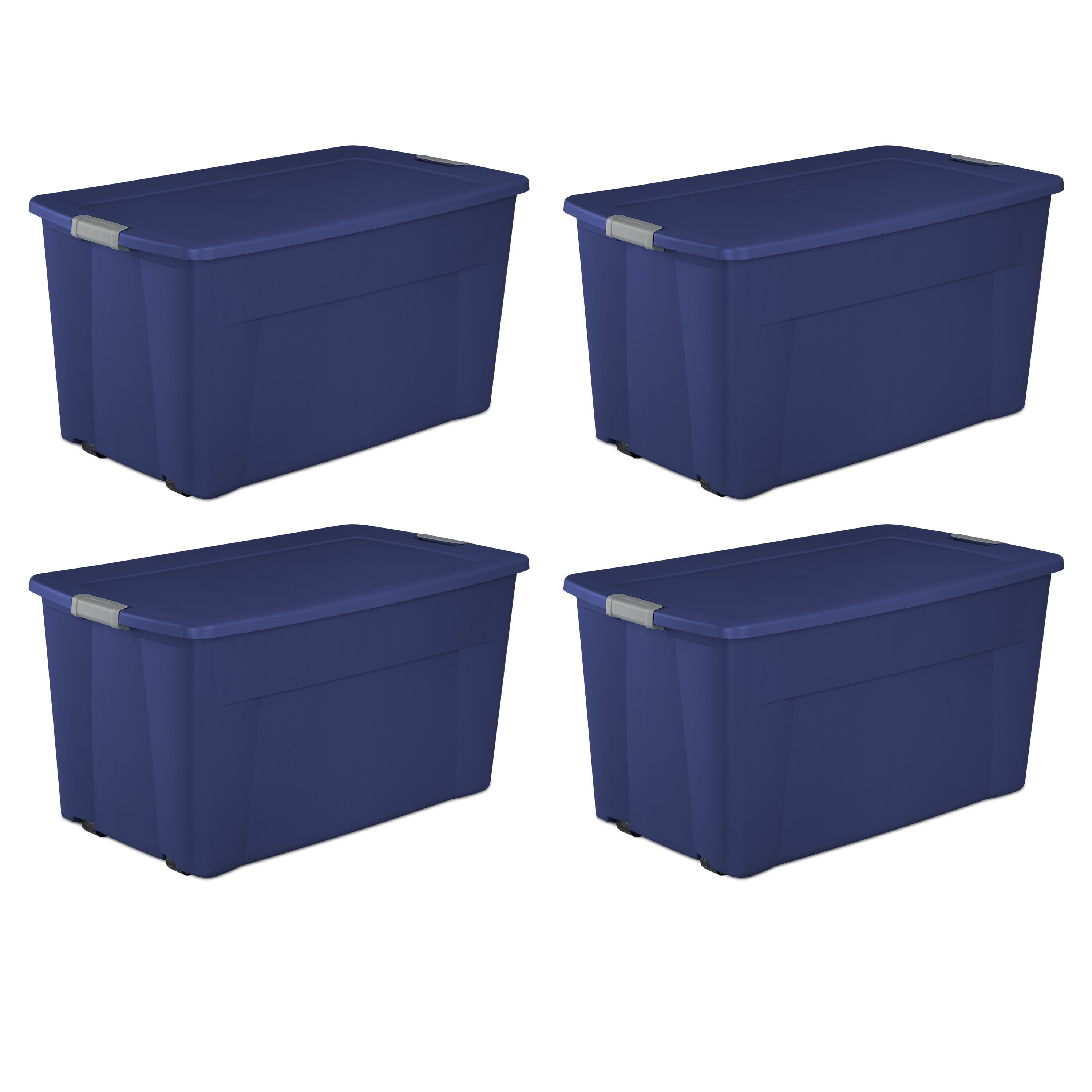 4 PACK Large 45 Gallon Wheeled Latch Tote Storage Box Container Sterilite Blue 