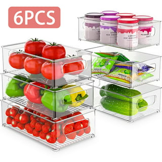 Yirtree Plastic Stackable Food Storage Containers with Vented Lids and Drain Tray for Refrigerator Produce Saver Organizer Keeper Bins for Fridge