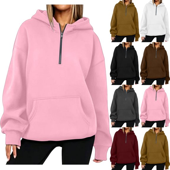 Casual Half Zip Hoodies for Women Oversized Long Sleeve Kangaroo Pocket Going Out Tops