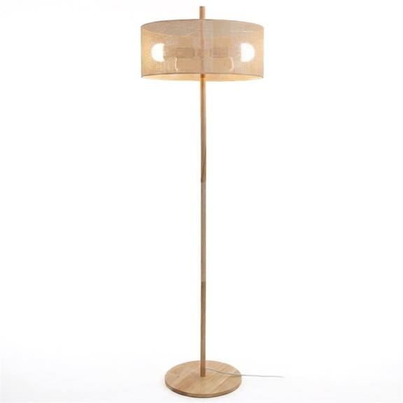 Bloom Natural Wood Floor Lamp with Linen Drum Shade