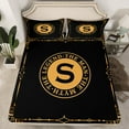 thumbnail image 2 of Manfei Initial Letter S Queen Sheet Sets, Black Gold Monogrammed Flat Sheet, Retro Tribal Aztec Geometric Queen Fitted Sheet, Breathable Home Decor, 4pcs, 2 of 7