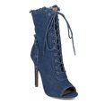 thumbnail image 1 of New Women Wild Diva Carmela-24 Frayed Denim Peep Toe Lace Up Stiletto Ankle Boot, 1 of 6