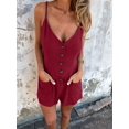 thumbnail image 4 of Women's Linen Sleeveless Pockets Overall Shorts Jumpsuit for Casual Beach Wine Red M, 4 of 9