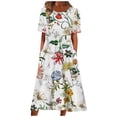 thumbnail image 2 of Robes d'Été Décontractées Boho Plissées Longueur Genou Évasées Ligne A Midi Fête Plage Robe à Imprimé Floral Manches Courtes Robes Soleil pour Femmes Grande Taille Col Rond Robes Vacances, 2 of 5