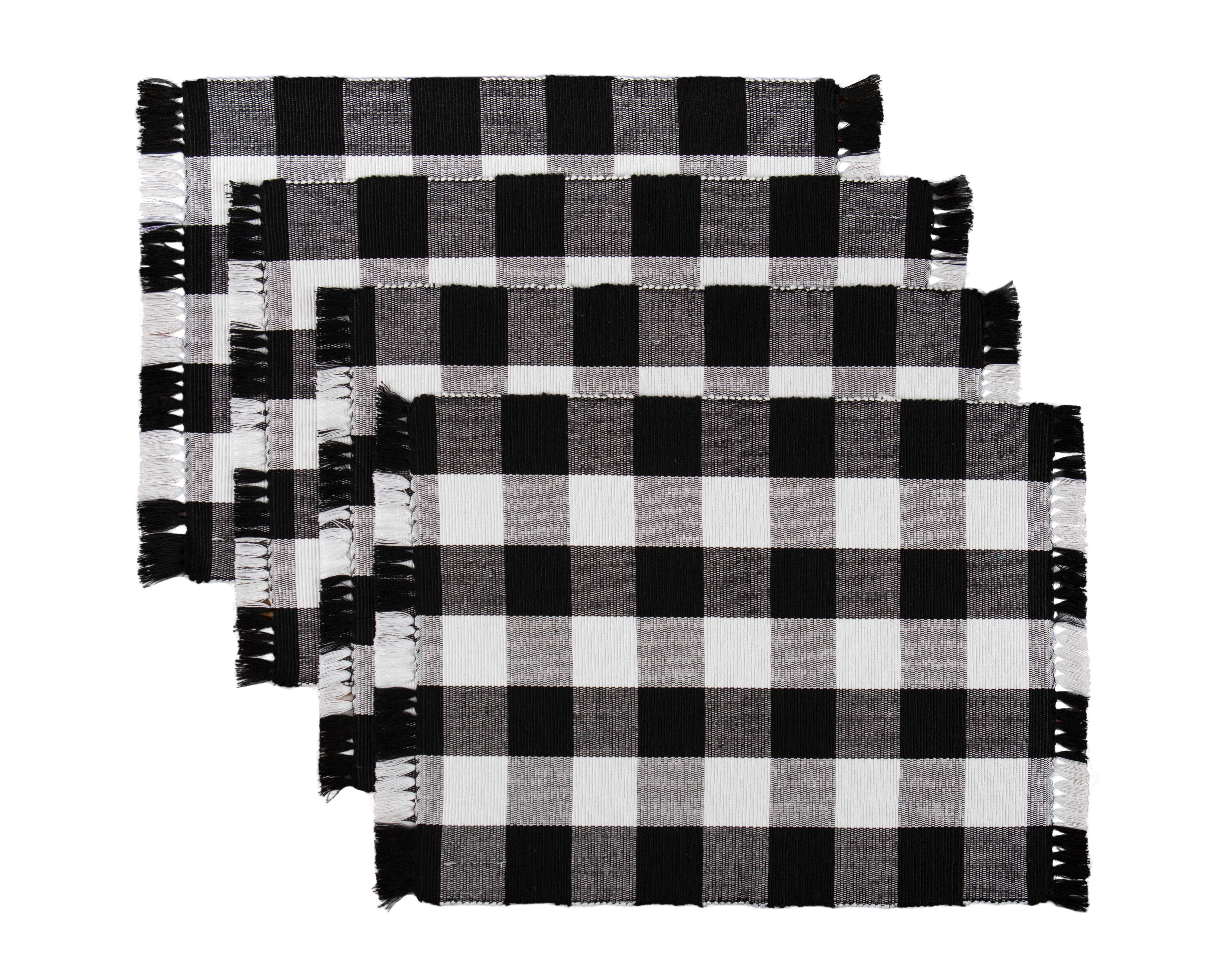 Mainstays 4 Pack Buffalo Plaid Placemat, Black and White