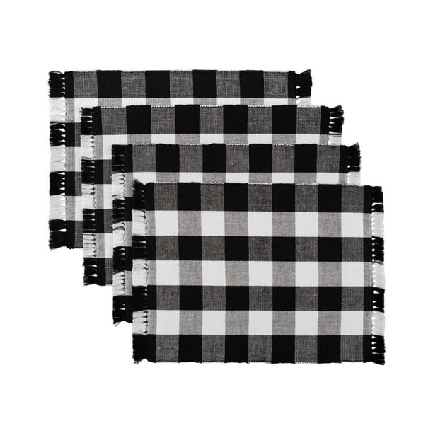 Mainstays 4 Pack Buffalo Plaid Placemat, Black and White