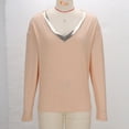 thumbnail image 4 of Tops for Women Long Sleeve Fall Winter Classic Solid Color Gold V-neck Pullover T-shirt Khaki S, 4 of 9