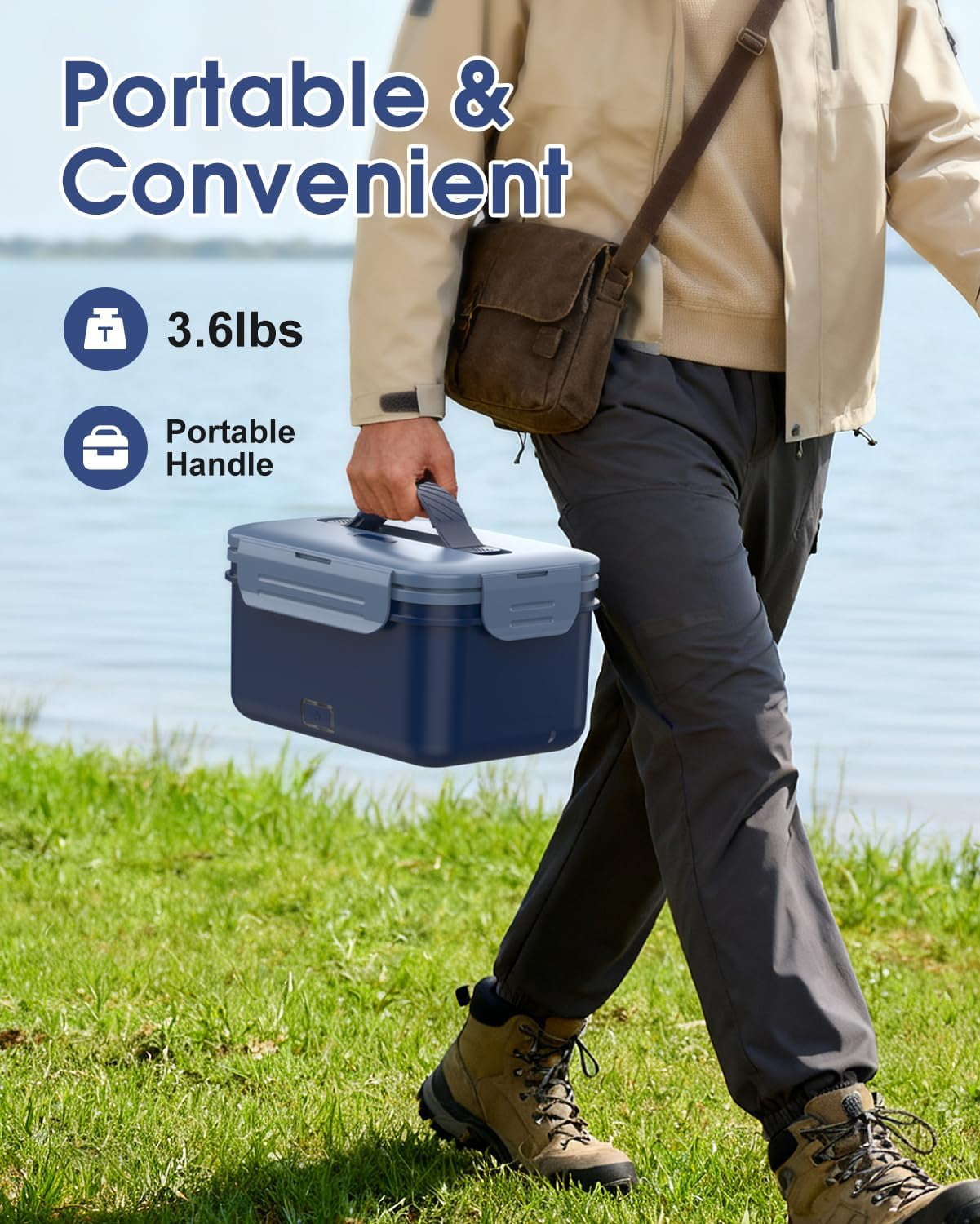 Cordless Electric Lunch Box for Adults, 1.8L Rechargeable Heated Lunch Box for Men, Portable Self-Heating Food Warmer for Car/Truck/Office Christmas White Elephant Gifts for Men Women