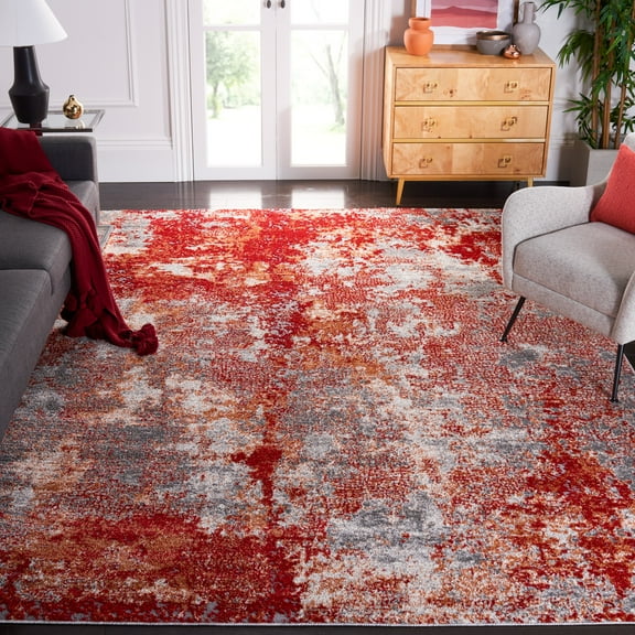 SAFAVIEH Aston Calanthia Abstract Area Rug, Red/Gray, 9' x 12'