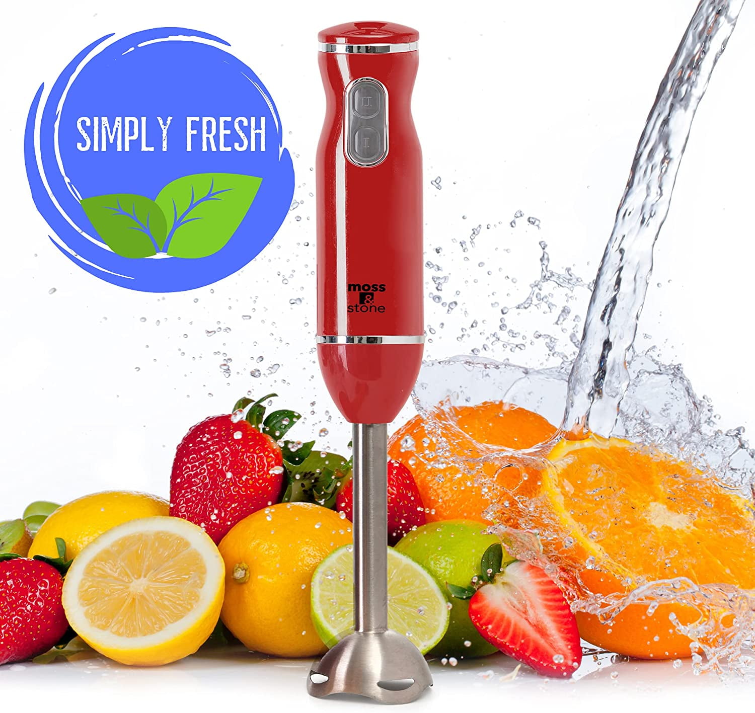 Moss & Stone Electric Smart Stick Hand Blender Set with Egg Whisk & Chopper, Ergonomic Handle (Red)