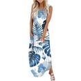 thumbnail image 2 of SMihono Robe Maxi Bohème d'Été pour Femmes Grande Taille Robe Longue Imprimée Sans Manches à Col Rond pour Femmes Robe de Plage Évasée, 2 of 5