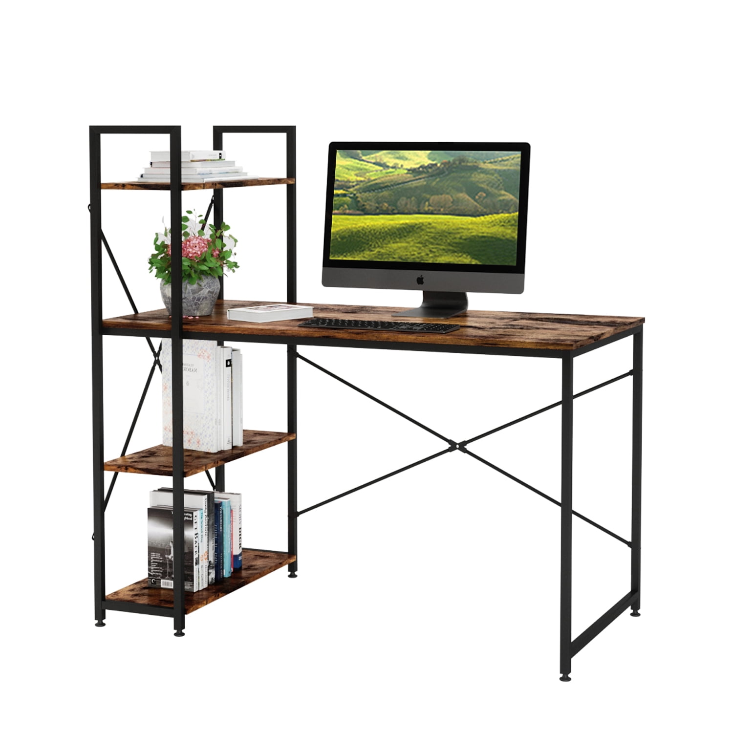 mainstays adjustable rolling office desk with shelves