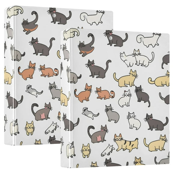 ALAZA Cat Pattern Hardcover 3 Ring Binder 1.5" Round Rings Interior Pockets Binders Organizer 2 Pack