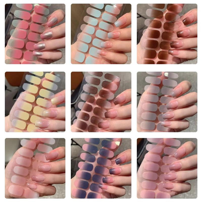 16Tips Pure Color Semi Cured Gel Nail Patch Strips Transparent UV/LED Lamp Gel Nail Polish Wraps French Full Cover Gel Sticker