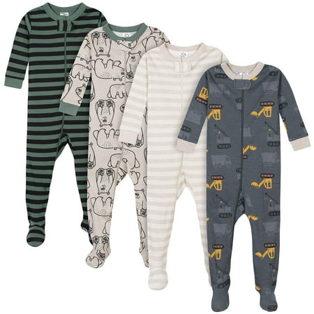 

Gerber Baby Boys 4-Pack Footed Pajamas Bears & Trucks Grey 0-3 Months