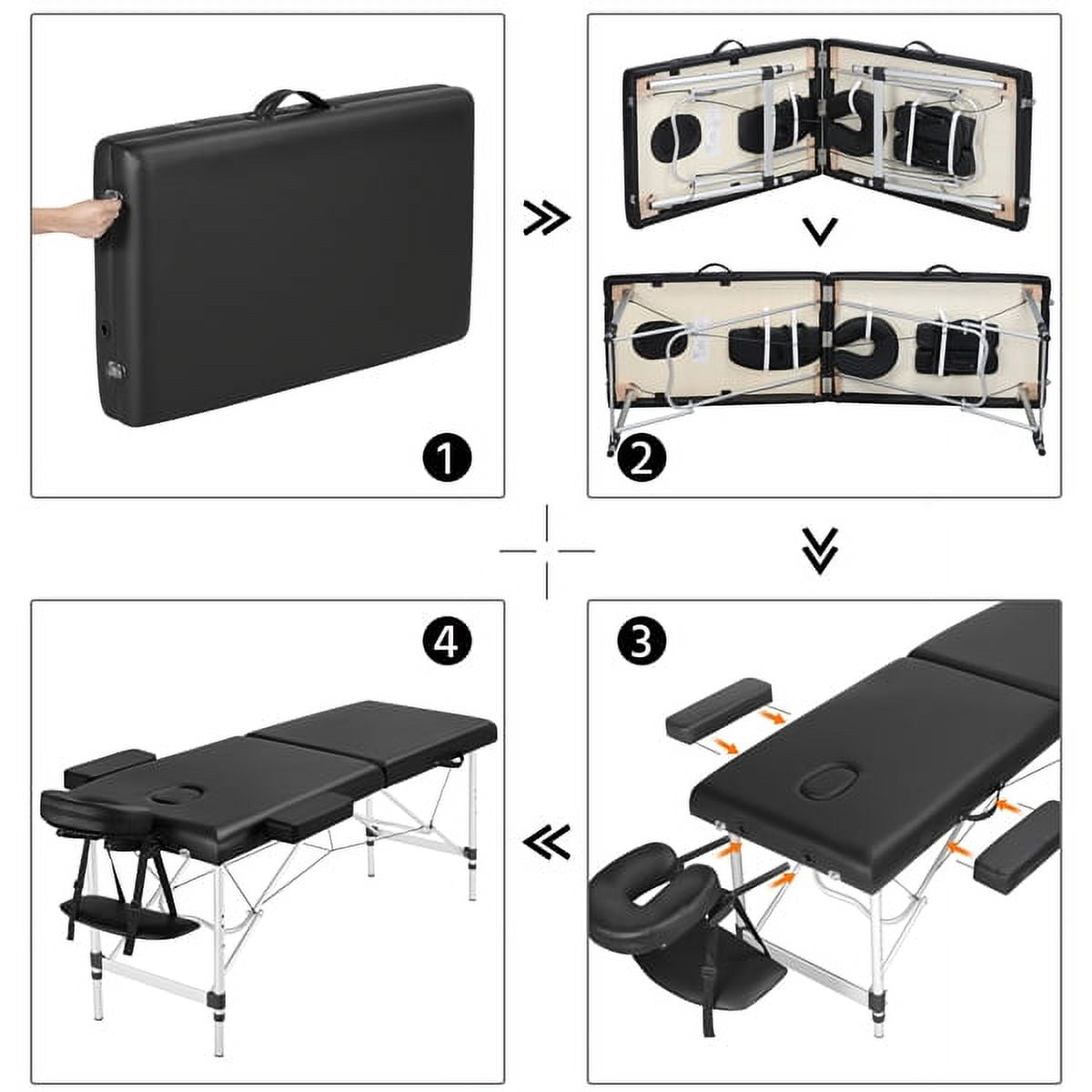 Alden Design 3 Section Adjustable Aluminum Massage Table with Headrest & Armrest, 84", Black