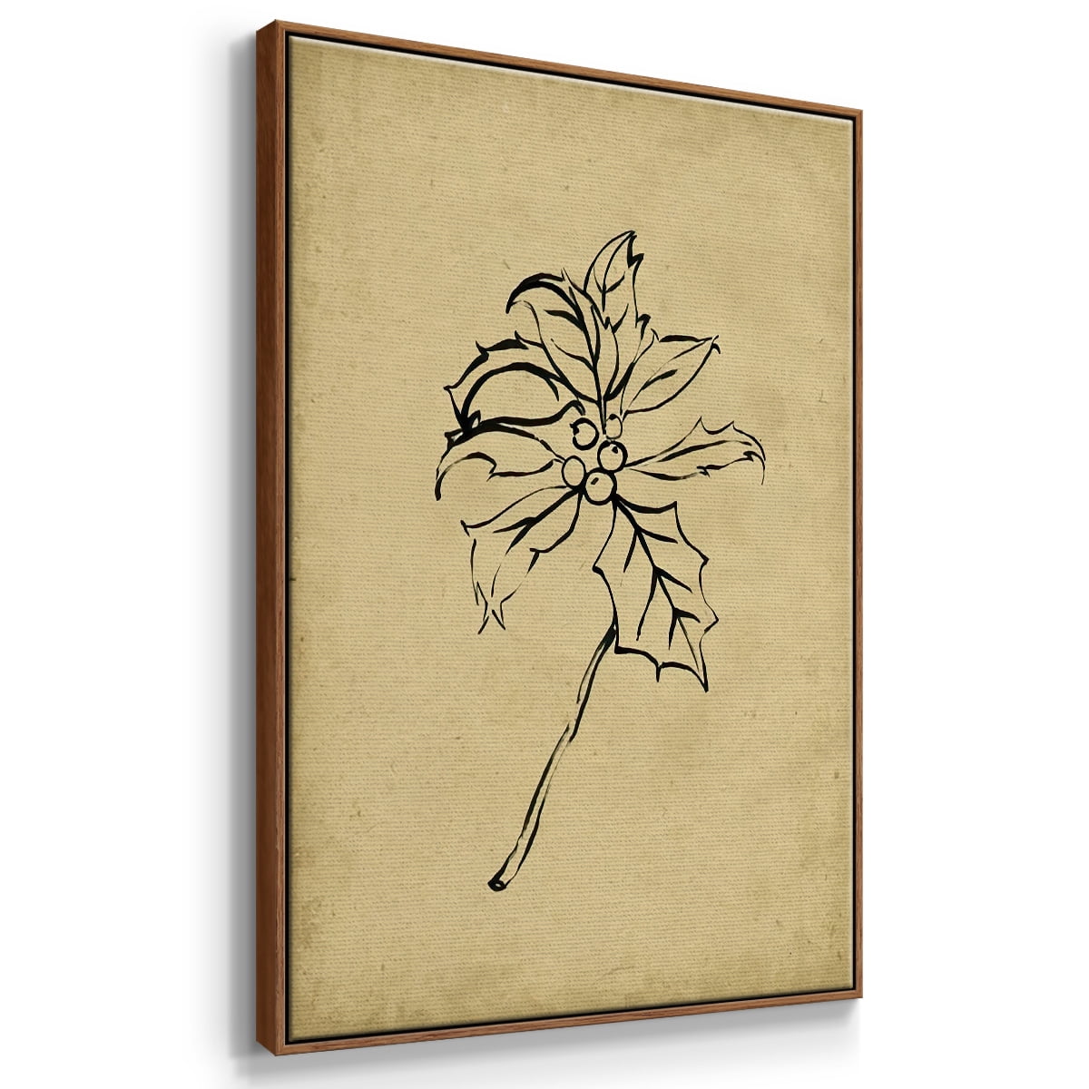Holly Branch II - Framed Gallery Wrapped Holiday Canvas - 25 x 37 - Rosewood Frame