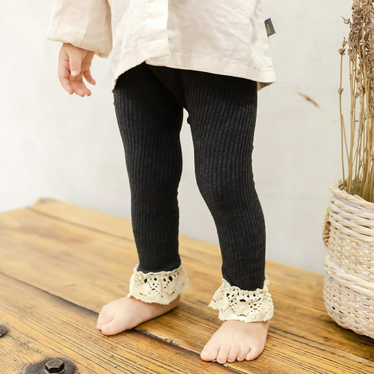 Toddler Baby Girl Knit Basic Leggings Footless Lace Design Tights