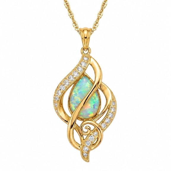 Midir&Etain 14K Gold Plated Infinity Birthstone Necklace Elegant Pear Cut Opal/Zircon/Moss Agate/Turquoise Teardrop Pendant Anniversary Jewelry Gift for Women