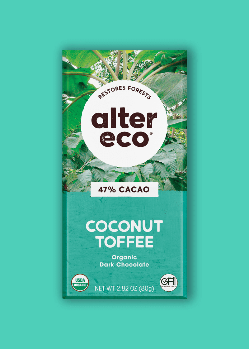 Pack of 12, Alter Eco Organic Dark Chocolate Bar Coconut Toffee, 2.82 oz