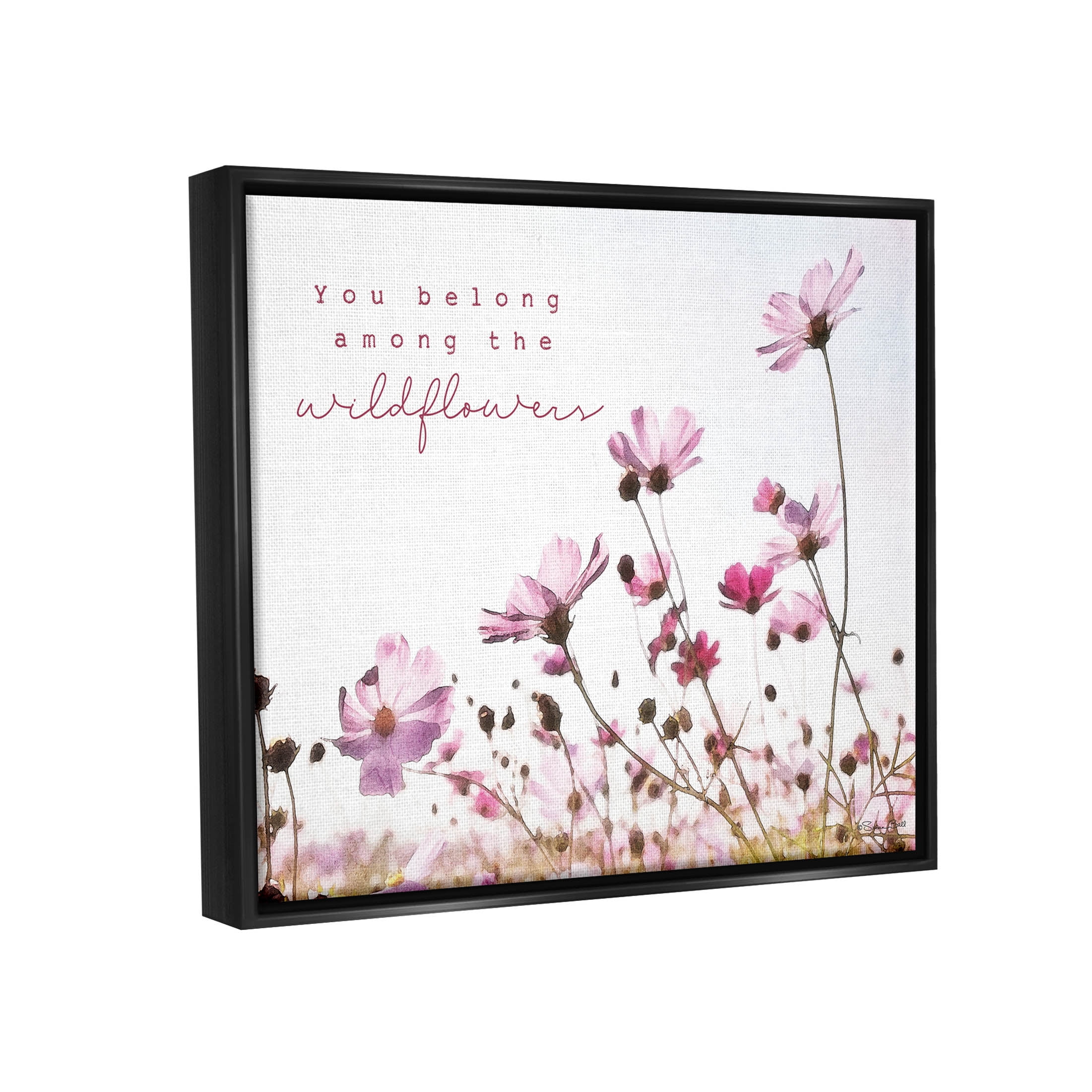 Stupell Industries You Belong Among Wildflowers Phrase Graphic Art Jet Black Floating Framed Canvas Print Wall Art, Design by Susan Ball