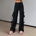 thumbnail image 2 of Women's Goth Cargo Pants Wide Leg Baggy Casual Hiking Trousers High Waist Loose Fit Mutil Pocket Y2K Parachute Pants, 2 of 9