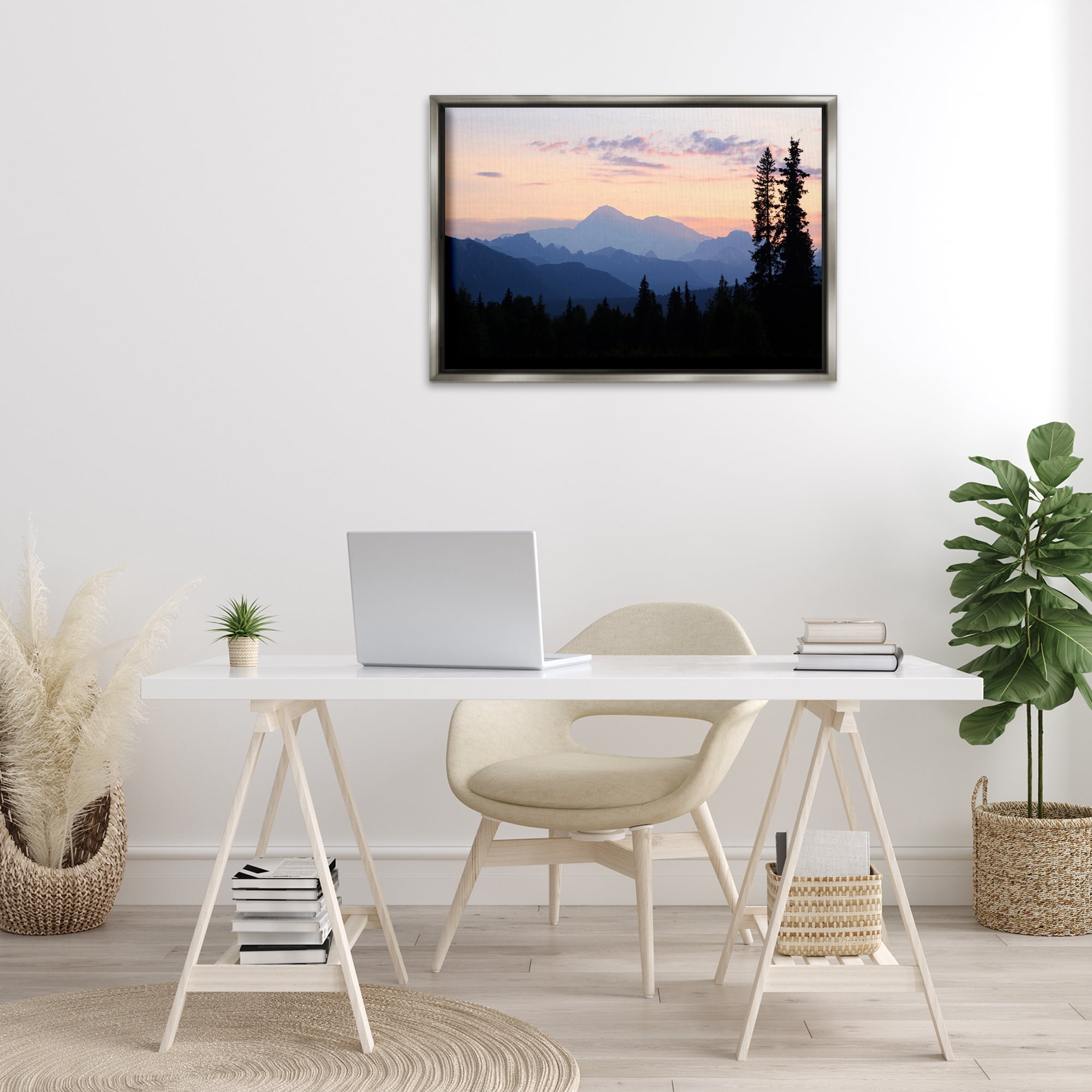 Stupell Industries Midnight On Mountain Landscape & Nature Photography Gray Floater Framed Canvas Art Print Wall Art, 31 x 21