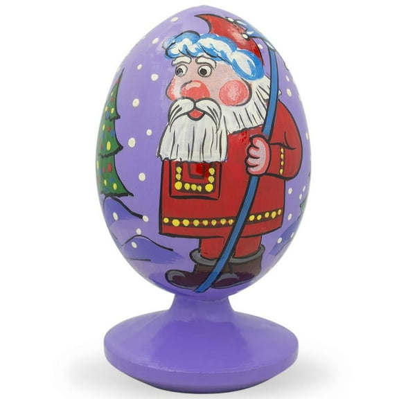 Santa with Snowman by Christmas Tree Wooden Figurine